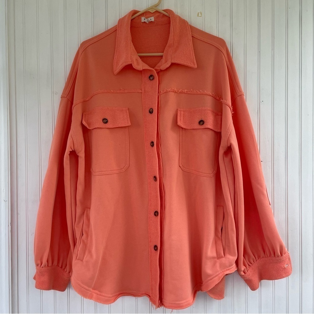 POL Women's Orange Oversized Relaxed Knit Shacked Jacket Size Medium